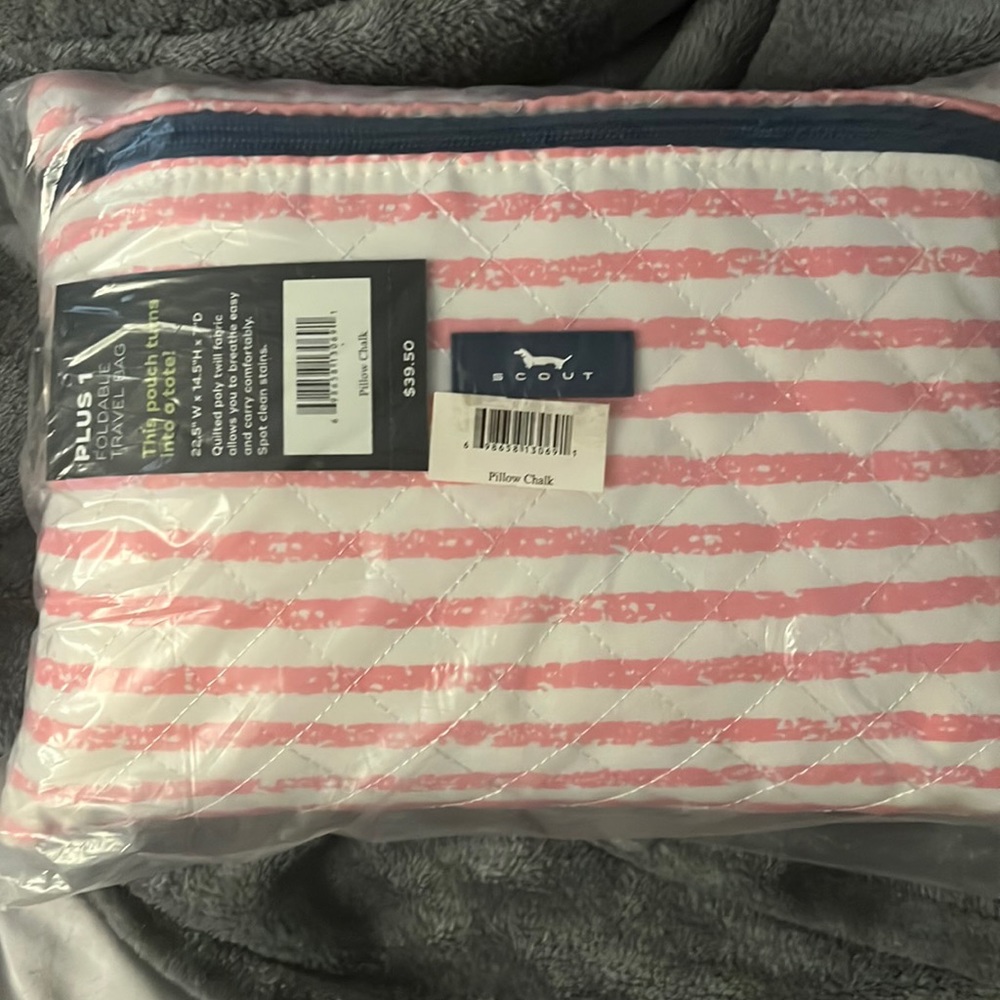 Scout plus 1 Foldable travel bag tote NWT PINK white striped in Pillow Chalk